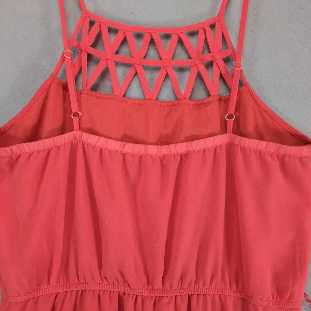 Sequin Hearts Orange Chiffon Sleeveless Mini Sun Dress Jr Sz M Lattice Straps - Picture 10 of 10